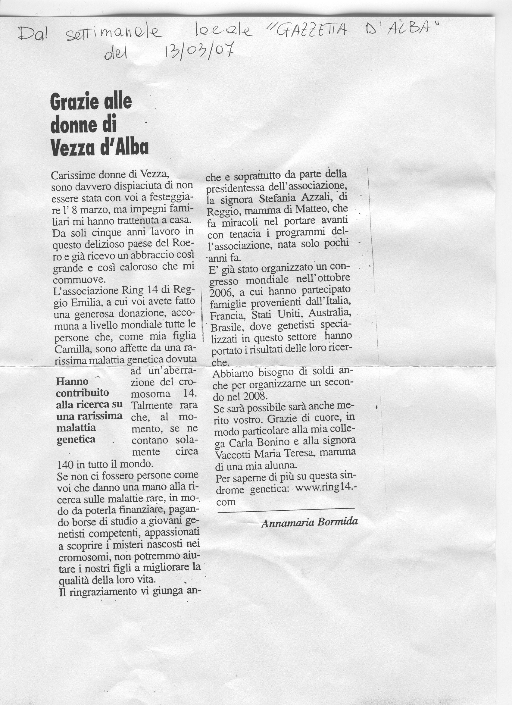Grazie alle donne di Vezza